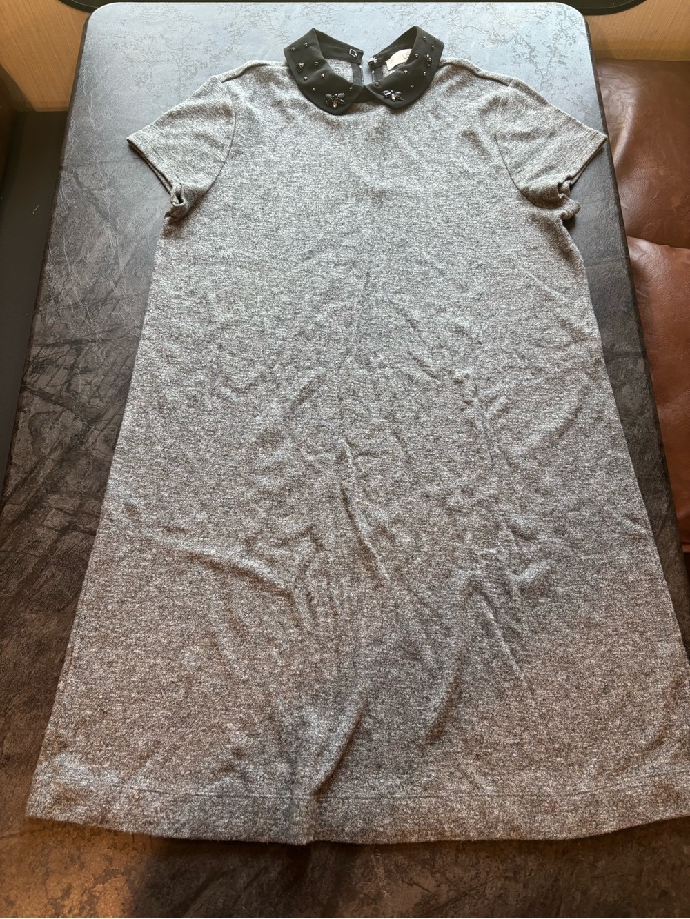 Gray loft dress with Black Embellished Peter Pan Collar, cotton, large